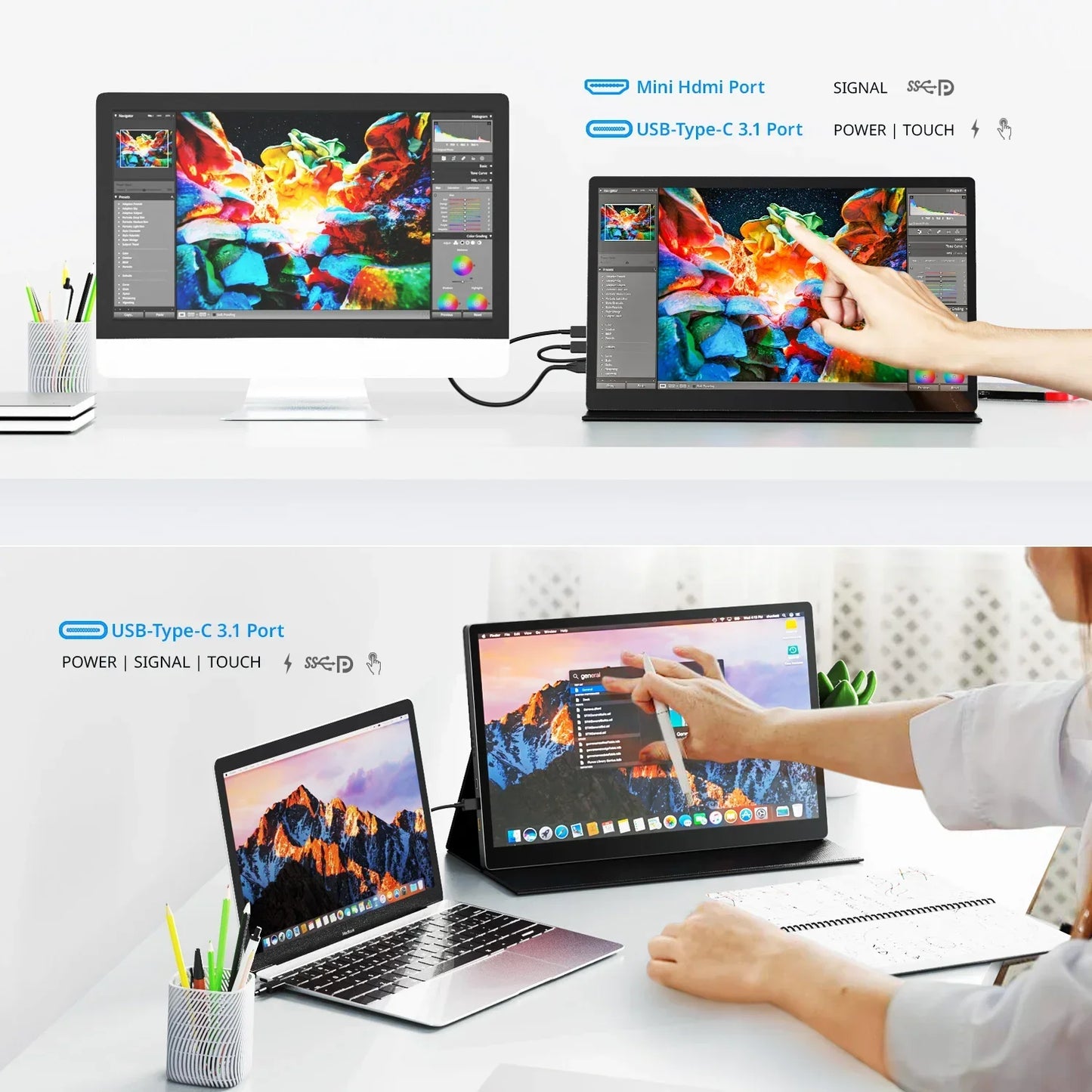 Touchscreen 15 Inch Portable Monitor FHD Office Aluminum Alloy Second External IPS display For Laptop XBox PS4/5 Switch Phone PC