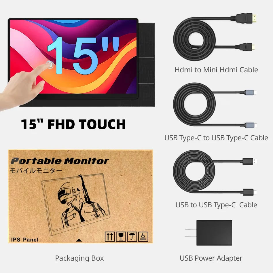 Touchscreen 15 Inch Portable Monitor FHD Office Aluminum Alloy Second External IPS display For Laptop XBox PS4/5 Switch Phone PC
