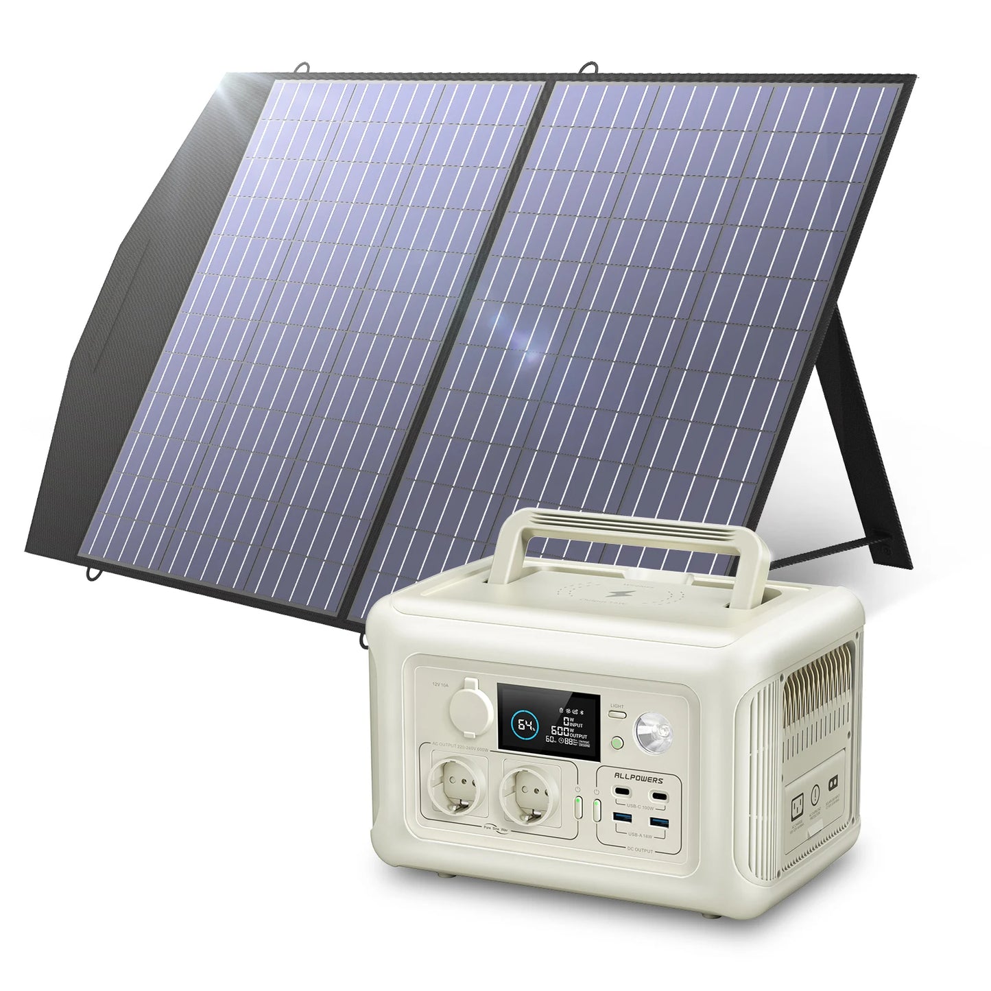 ALLPOWERS Portable Power Station with Portable Solar Panel(Included),Pure Sine Wave 299Wh Outdoor Solar Generator Camping UPS