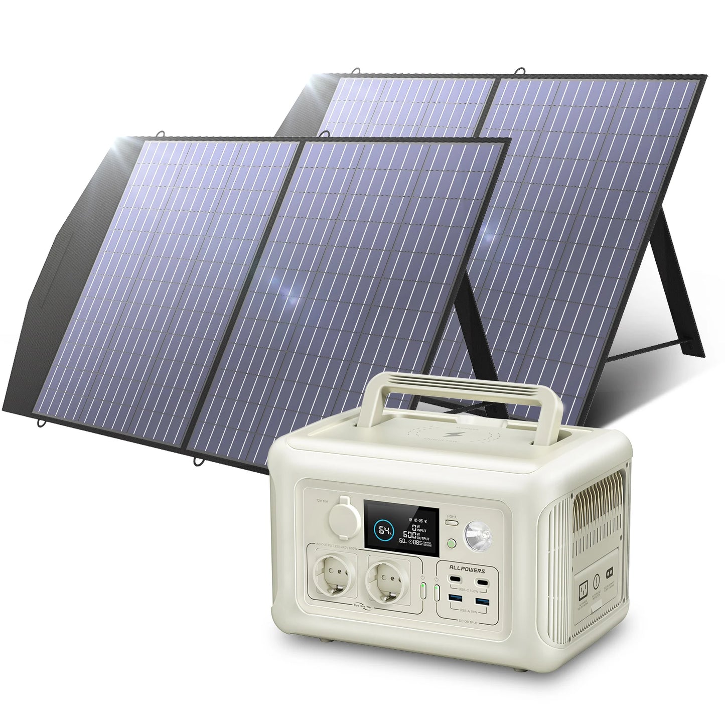 ALLPOWERS Portable Power Station with Portable Solar Panel(Included),Pure Sine Wave 299Wh Outdoor Solar Generator Camping UPS