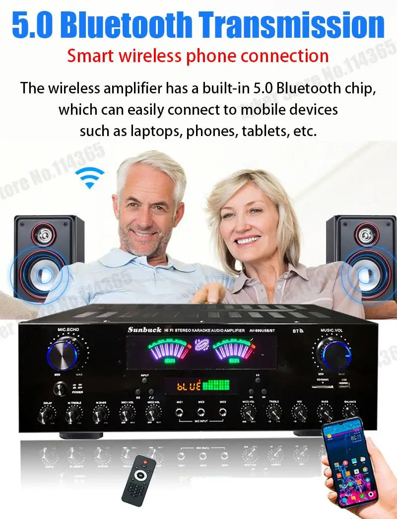 HiFi Digital Bluetooth Amplifiers Dynamic Screen Stereo Sound AMP For Home Car Meeting Karaoke Cinema 608 628 999 BT Max 4000W