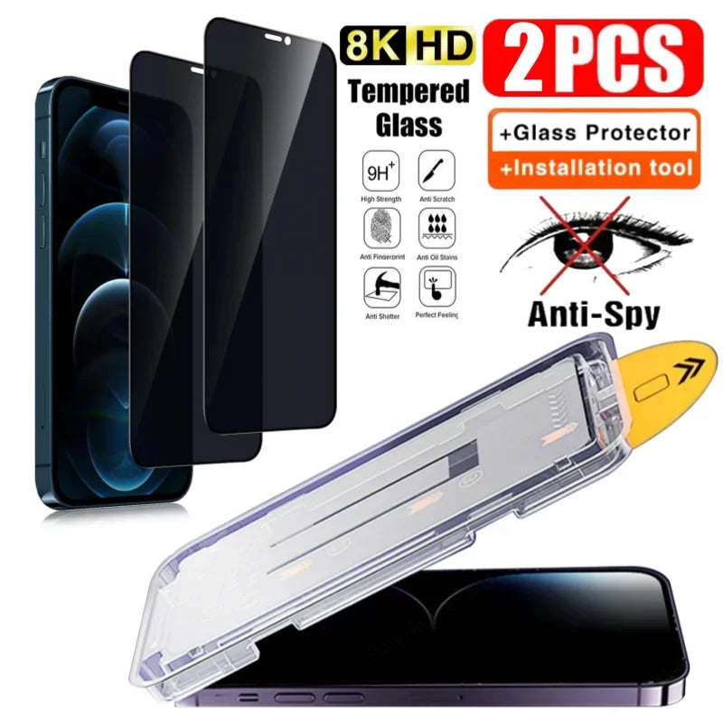 2Pcs Privacy Glass Screen Protector IPhone 15 14 13 12 11 16 Pro Max