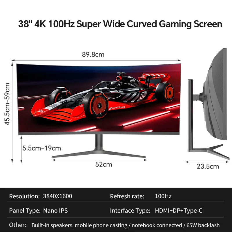 Anmite 38" 4K Nano-IPS screen 144Hz curved widescreen monitor, gaming display for big game enthusiasts