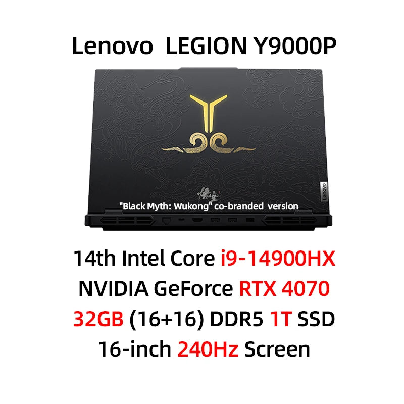 Lenovo Legion Y9000P E-sports Gaming Laptop "Black Myth: Wukong" Co-Branded i9-14900HX RAM 32G 1T SSD/RTX 4070 16-inch 240Hz