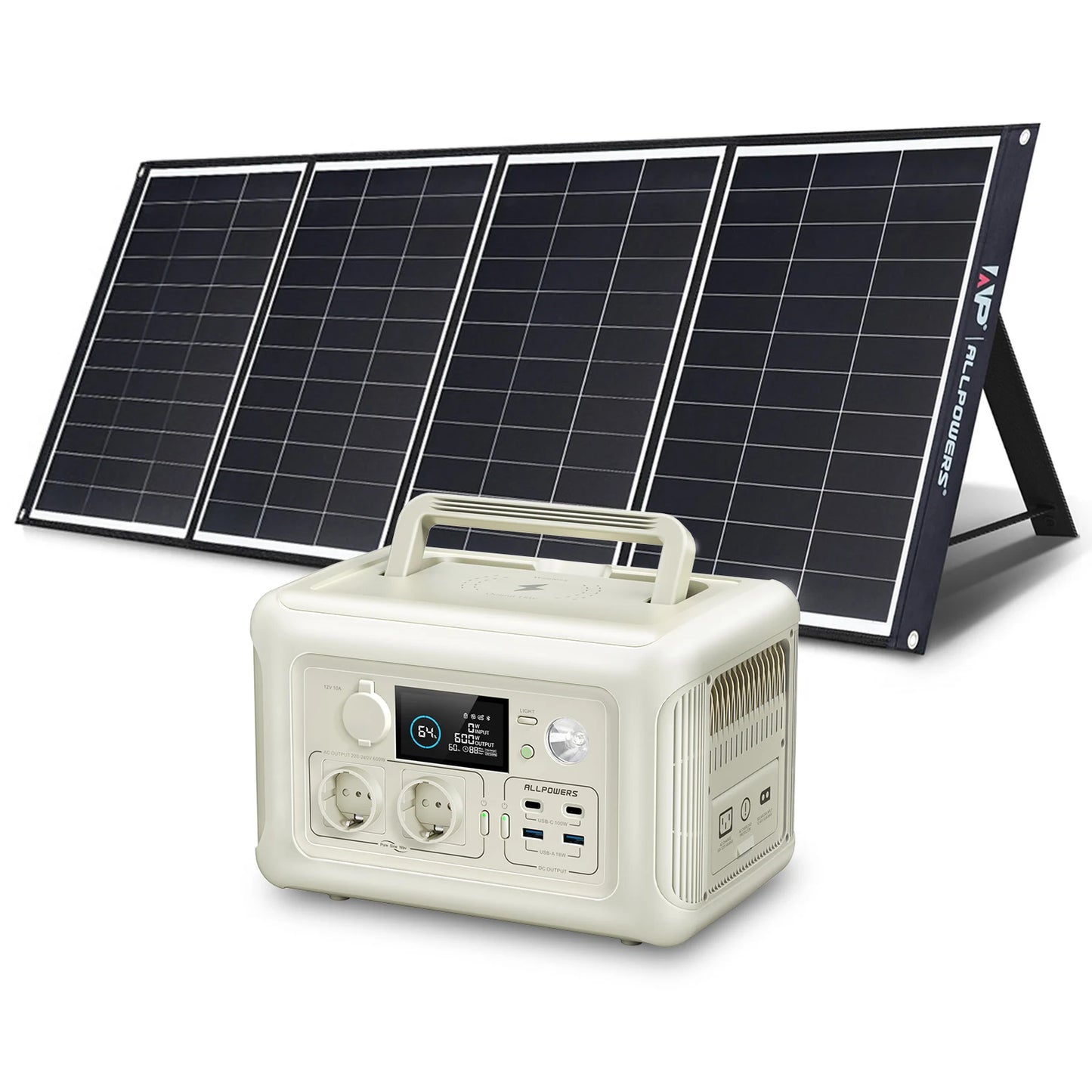 ALLPOWERS Portable Power Station with Portable Solar Panel(Included),Pure Sine Wave 299Wh Outdoor Solar Generator Camping UPS