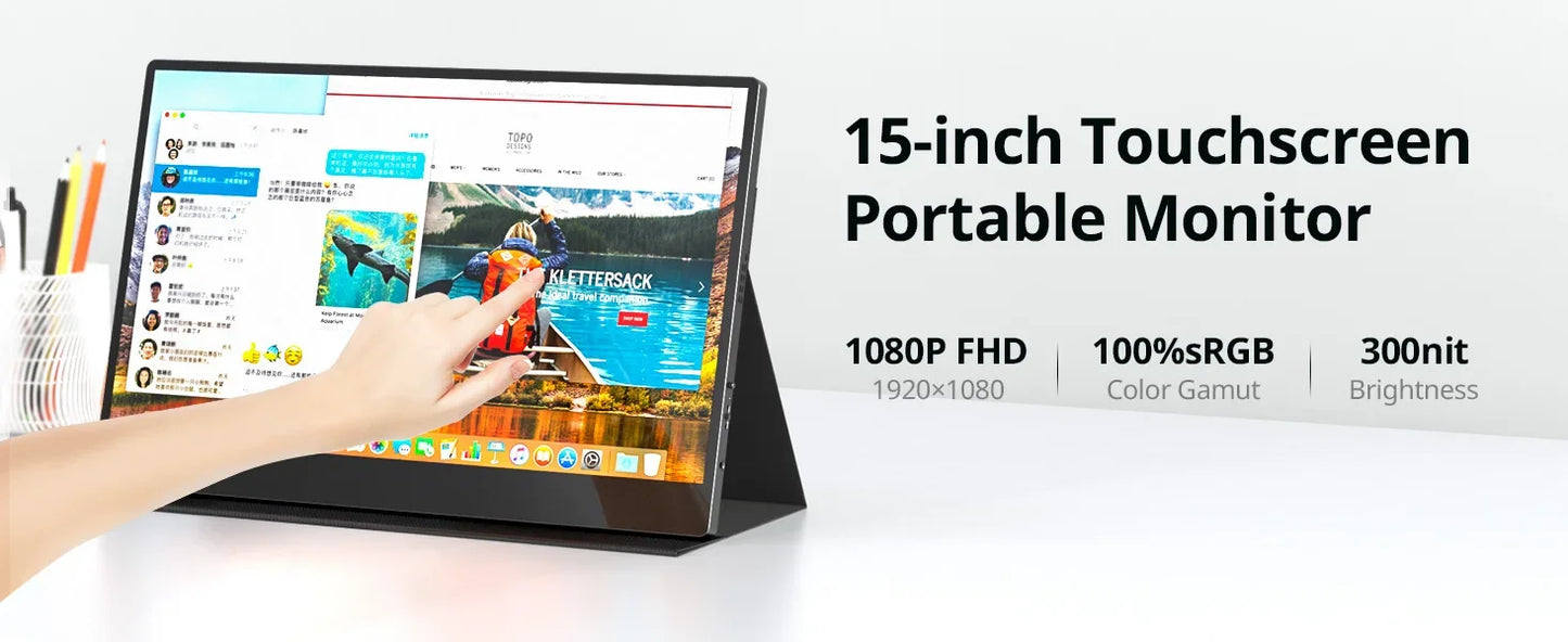 Touchscreen 15 Inch Portable Monitor FHD Office Aluminum Alloy Second External IPS display For Laptop XBox PS4/5 Switch Phone PC