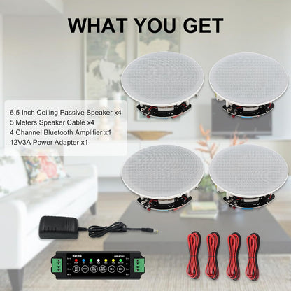 Herdio 4PCS 6.5" 600 Watts Bluetooth Ceiling Speakers Wired Home Recessed Speaker System Perfect For Indoor Kitchen Home Bedroom