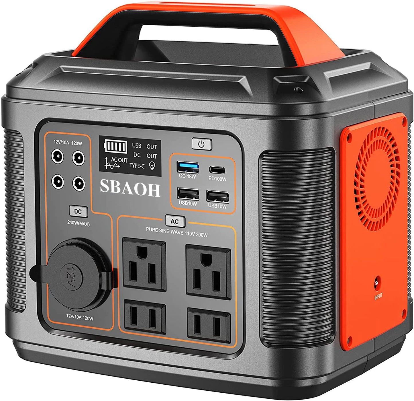 Portable Power Station, 300W 296Wh Solar Generator Quick Charge / 110V AC Outlets/DC Ports and LED Flashlight, Lithium Battery B