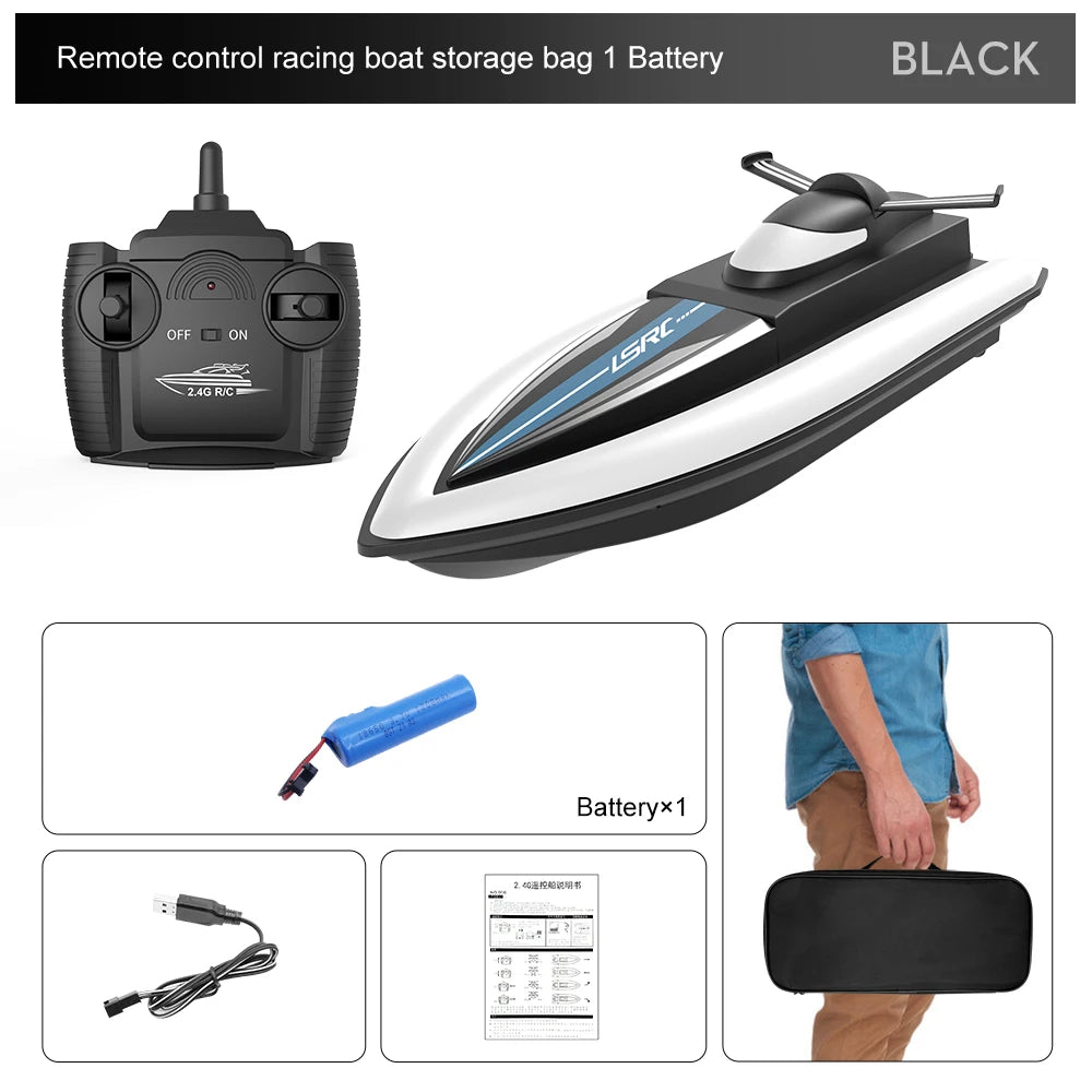 2.4G LSRC-B8 RC High Speed Racing Boat Waterproof Rechargeable Model Electric Radio Remote Control Speedboat Toys for boys 14Y+