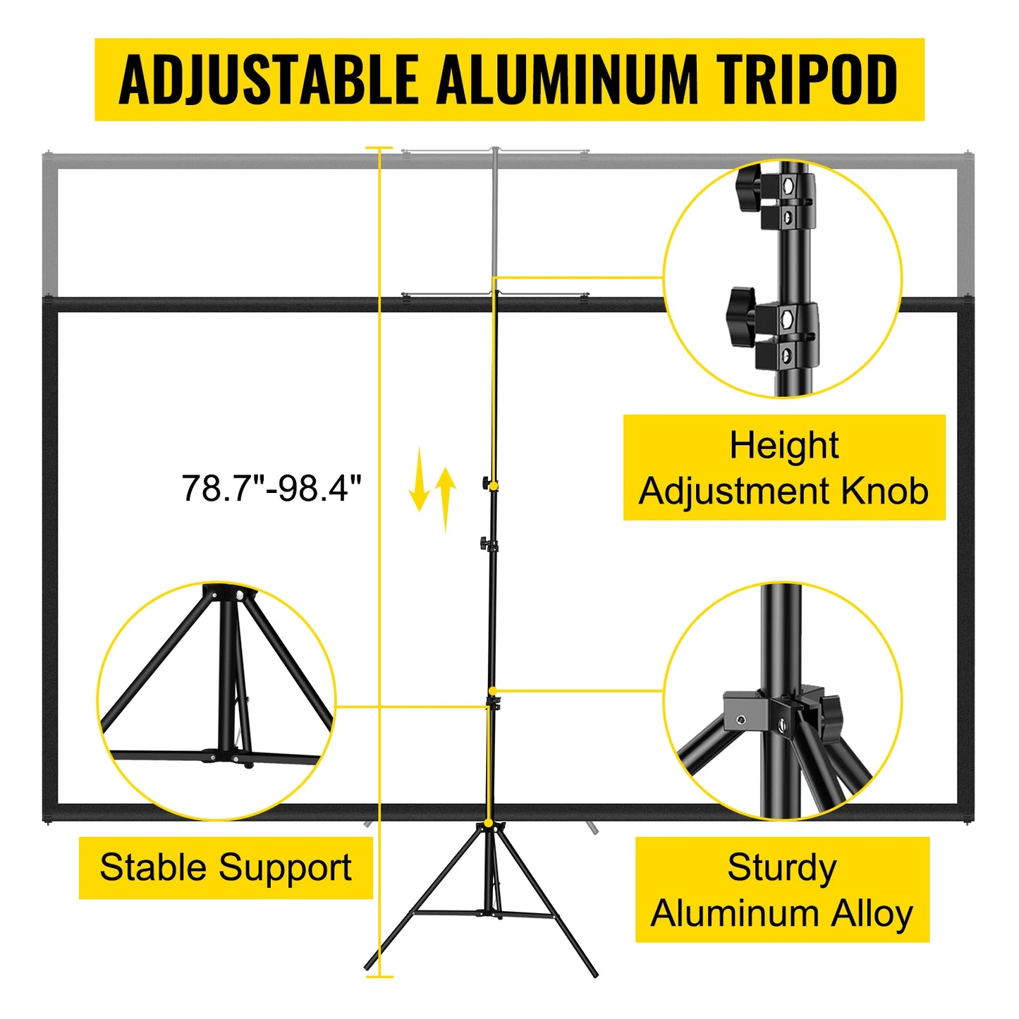 VEVOR 60 70 80 90 100 110 Inch Tripod Projector Screen W/ Stand 16:9 4K HD Portable Home Cinema for Indoor & Outdoor Projection