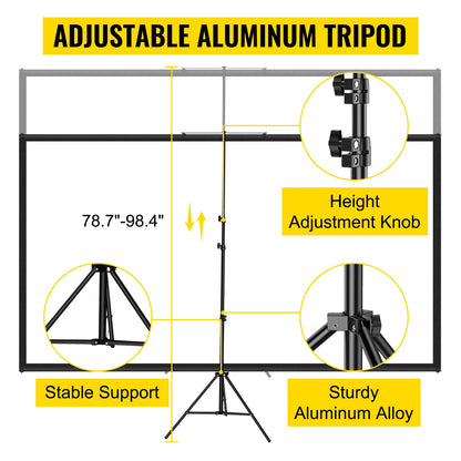 VEVOR 60 70 80 90 100 110 Inch Tripod Projector Screen W/ Stand 16:9 4K HD Portable Home Cinema for Indoor & Outdoor Projection