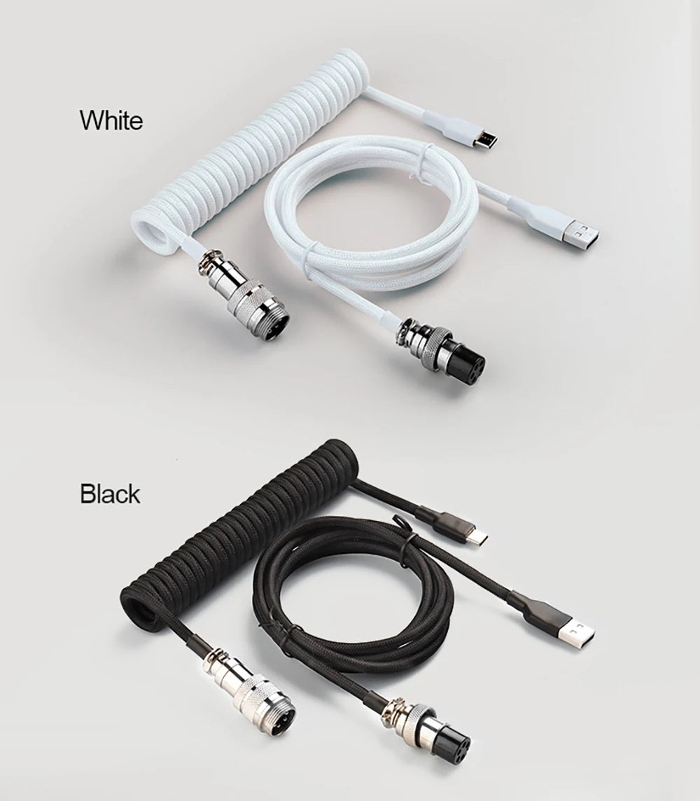 LANO Spiral Usb Keyboard Cable Black Coiled Keyboard Usb Type C Cable Metal Aviator Connector Gaming GX16 Usb Keyboard Cable