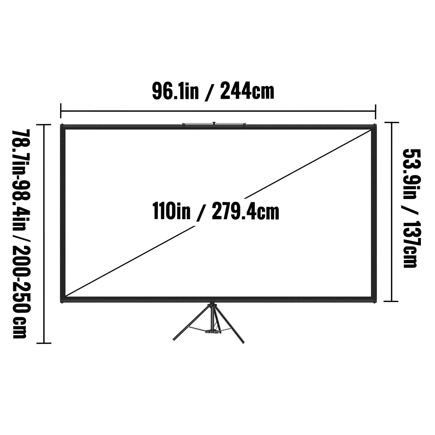 VEVOR 60 70 80 90 100 110 Inch Tripod Projector Screen W/ Stand 16:9 4K HD Portable Home Cinema for Indoor & Outdoor Projection