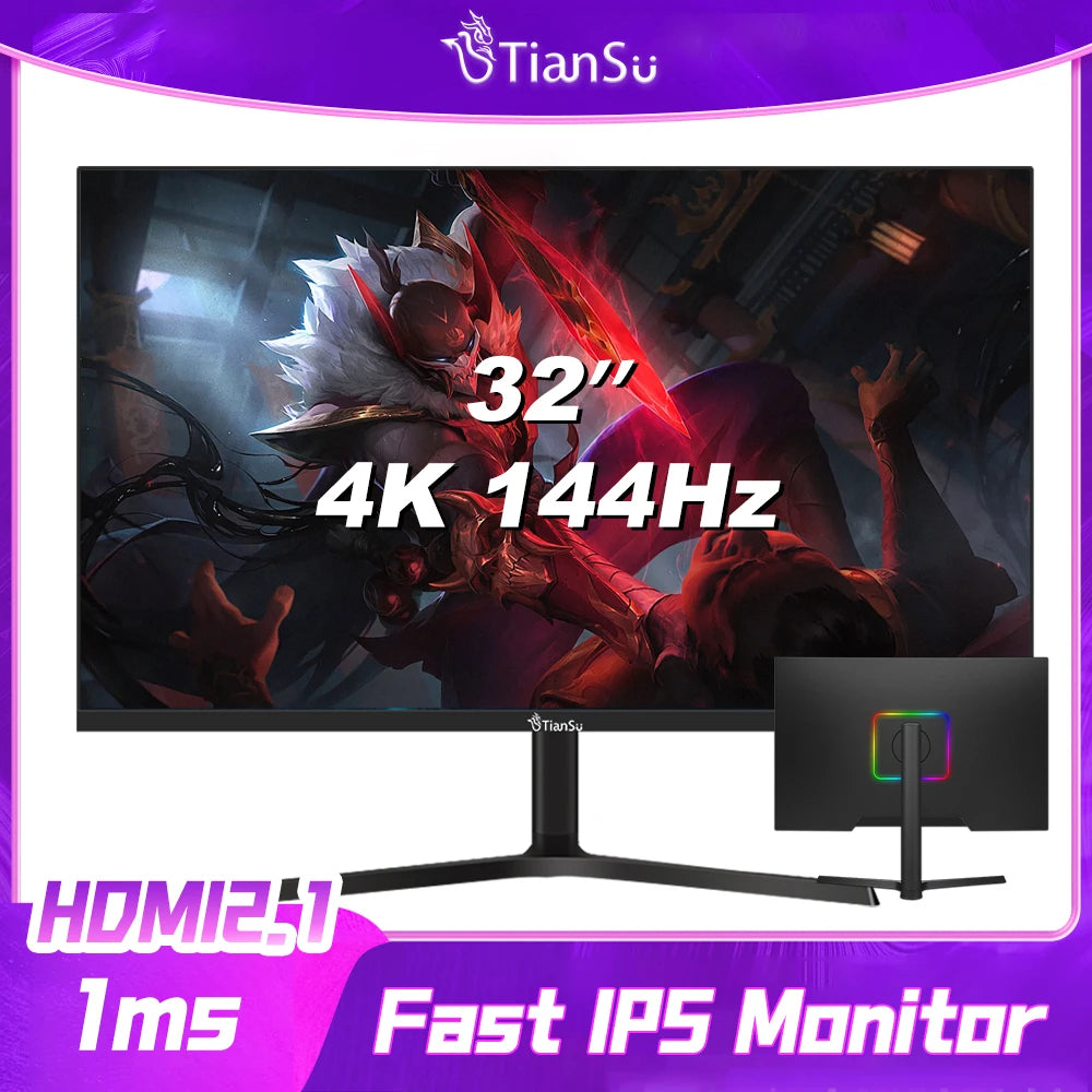 Tiansu Monitor Gaming 144Hz 4k 32 inch Monitores para PC Gamer 144 Hz 4 k 28 34 inches Curved Wide UHD 165Hz Display Screen for PC HDMI2.1 Compatible PS5/Xbox Series S 1ms