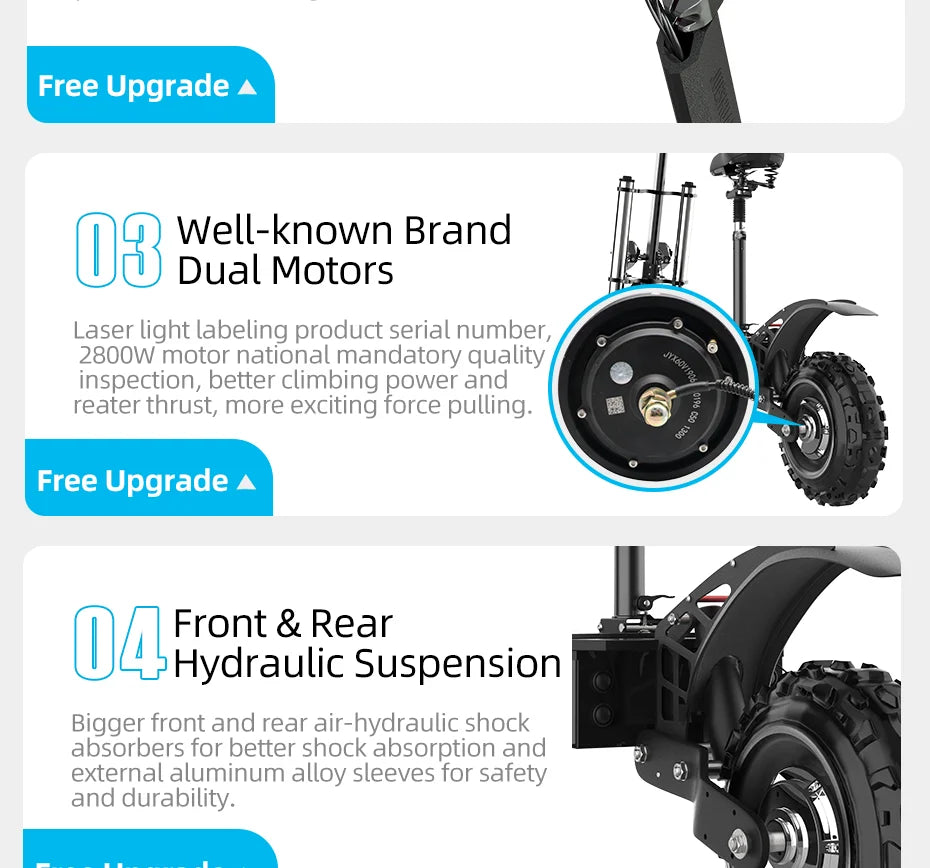 $1269/pc, 6000W Dual Motors Electric Scooter Adults up to 85 km/h 11" Off Road Tire with Seat Oil Hydraulic Suspension tax free