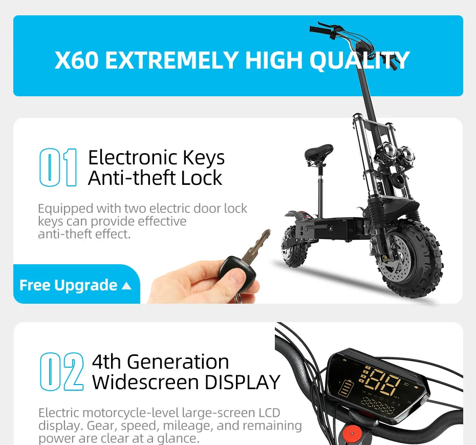 $1269/pc, 6000W Dual Motors Electric Scooter Adults up to 85 km/h 11" Off Road Tire with Seat Oil Hydraulic Suspension tax free