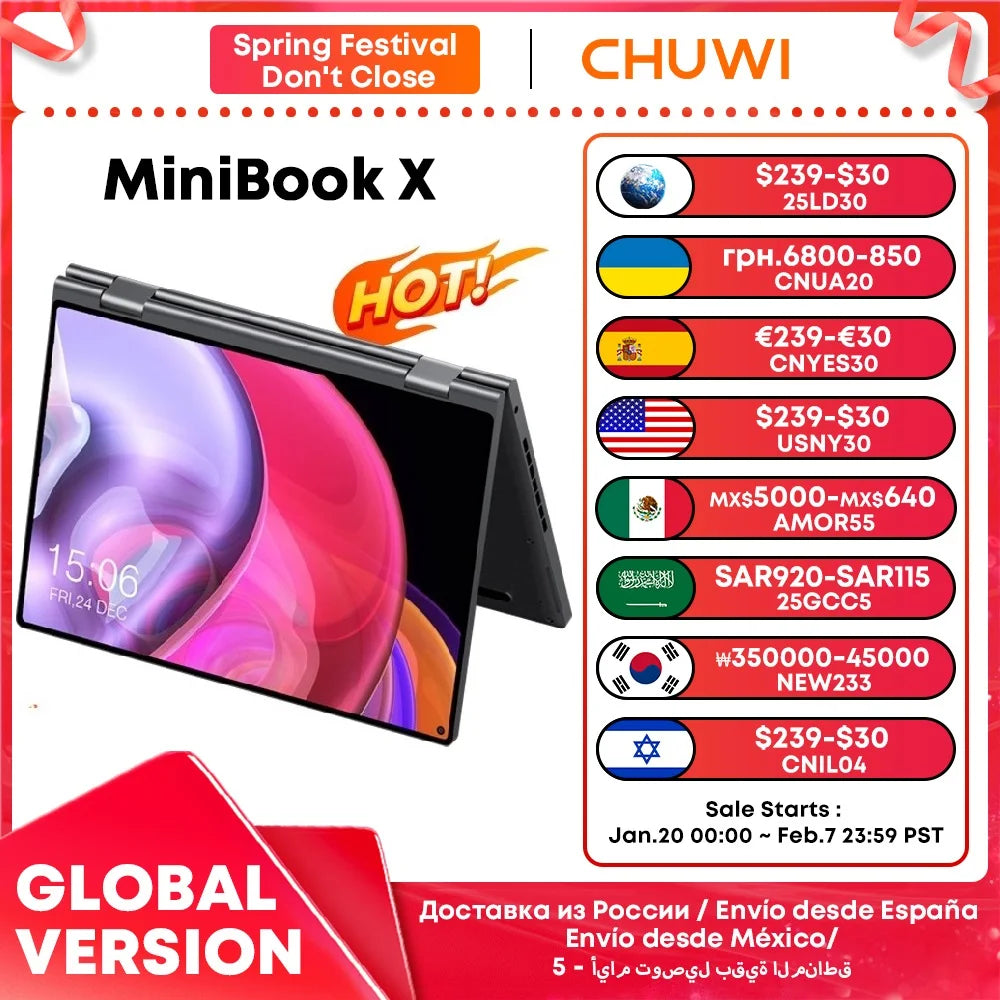 CHUWI MiniBook X Laptop Tablet 2 In 1 Intel N100 10.51" FHD IPS Screen 12GB LPDDR5 512G SSD Windows 11 Notebook 1200*1920