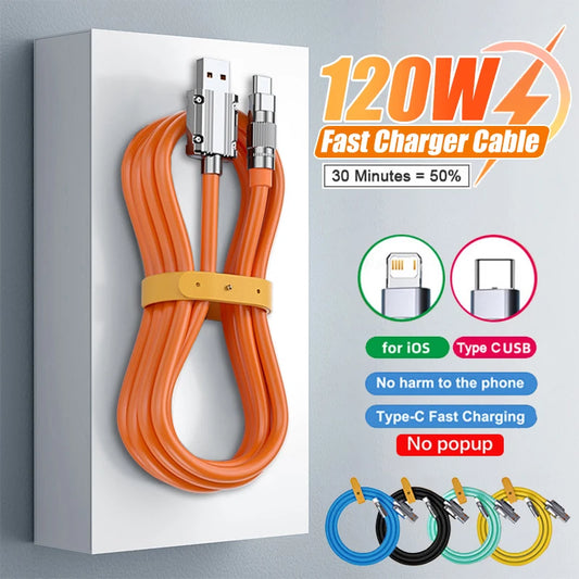 120W 6A Super Fast Charge USB C Liquid Silicone Cable For iPhone 14 15 Huawei Samsung Xiaomi Quick Charger Type-C Data Wire