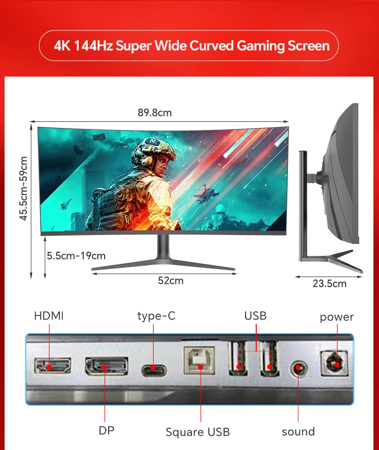 Anmite 38" 4K Nano-IPS screen 144Hz curved widescreen monitor, gaming display for big game enthusiasts