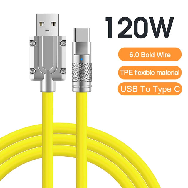 120W 6A Super Fast Charge USB C Liquid Silicone Cable For iPhone 14 15 Huawei Samsung Xiaomi Quick Charger Type-C Data Wire