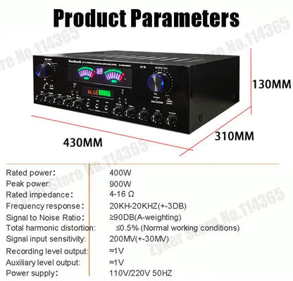 HiFi Digital Bluetooth Amplifiers Dynamic Screen Stereo Sound AMP For Home Car Meeting Karaoke Cinema 608 628 999 BT Max 4000W