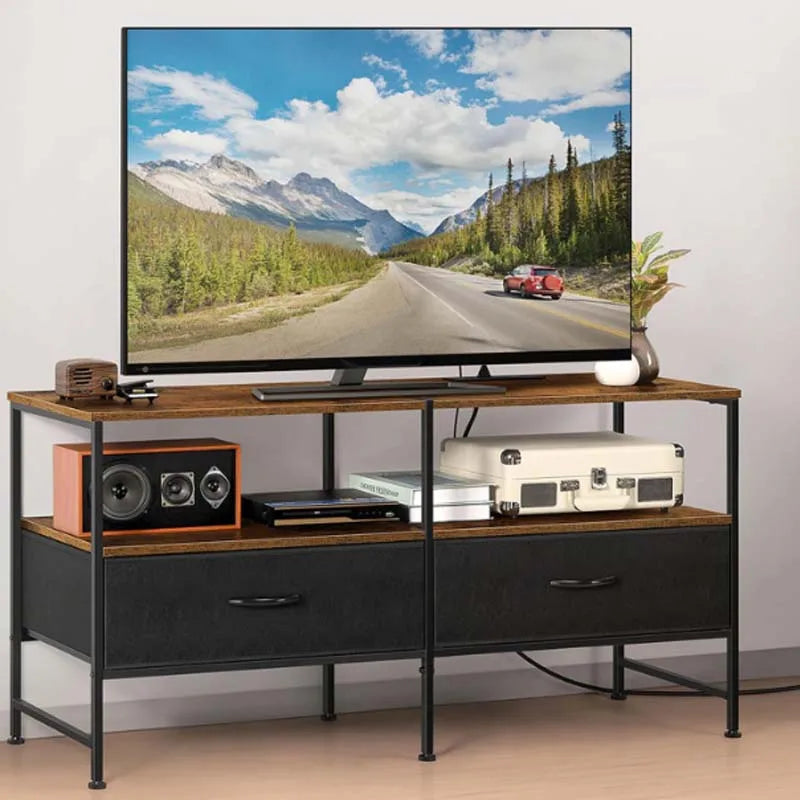 Entertainment Center with Storage Drawers,Rustic Brown TV Stand for 40 Inches TV, Farmhouse TV Stand Dresser with Outletsw