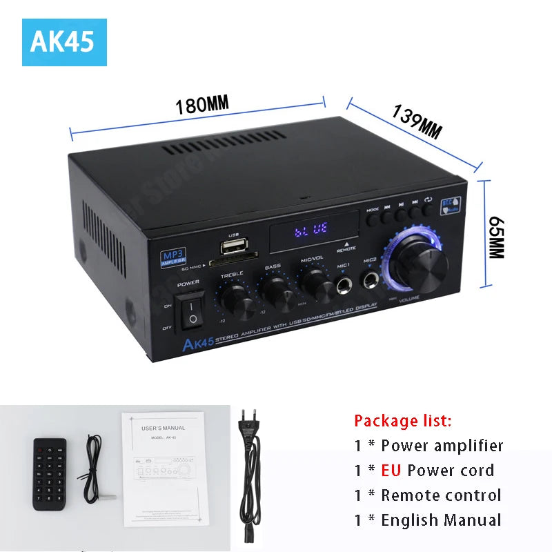 AK35/AK45/AK55 Sound Amplifiers Bluetooth Digital Amplifier for Home Car Karaoke 2 Channel HiFi Stereo AMP FM USB Remote Control