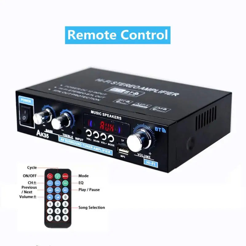 AK35/AK45/AK55 Sound Amplifiers Bluetooth Digital Amplifier for Home Car Karaoke 2 Channel HiFi Stereo AMP FM USB Remote Control