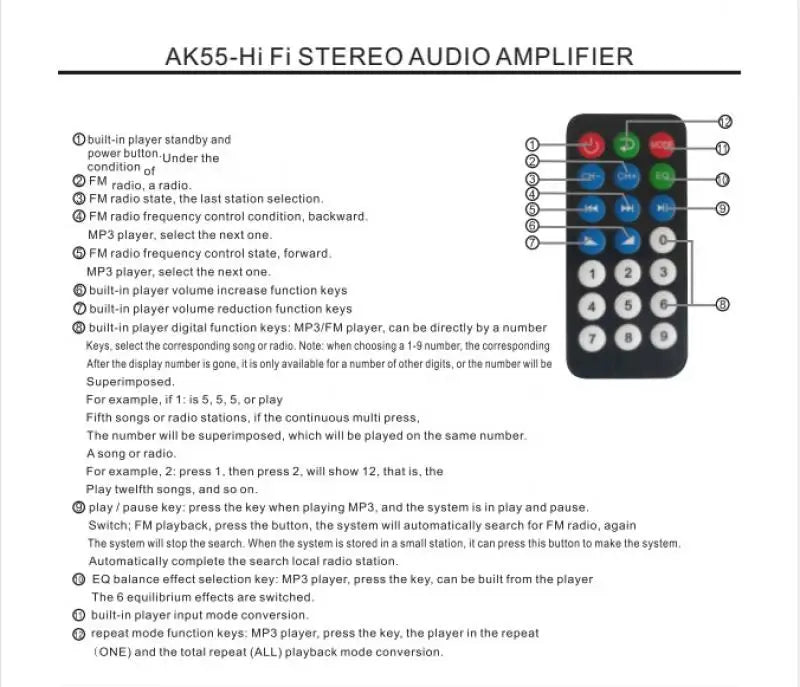 AK35/AK45/AK55 Sound Amplifiers Bluetooth Digital Amplifier for Home Car Karaoke 2 Channel HiFi Stereo AMP FM USB Remote Control