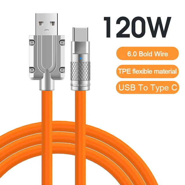 120W 6A Super Fast Charge USB C Liquid Silicone Cable For iPhone 14 15 Huawei Samsung Xiaomi Quick Charger Type-C Data Wire