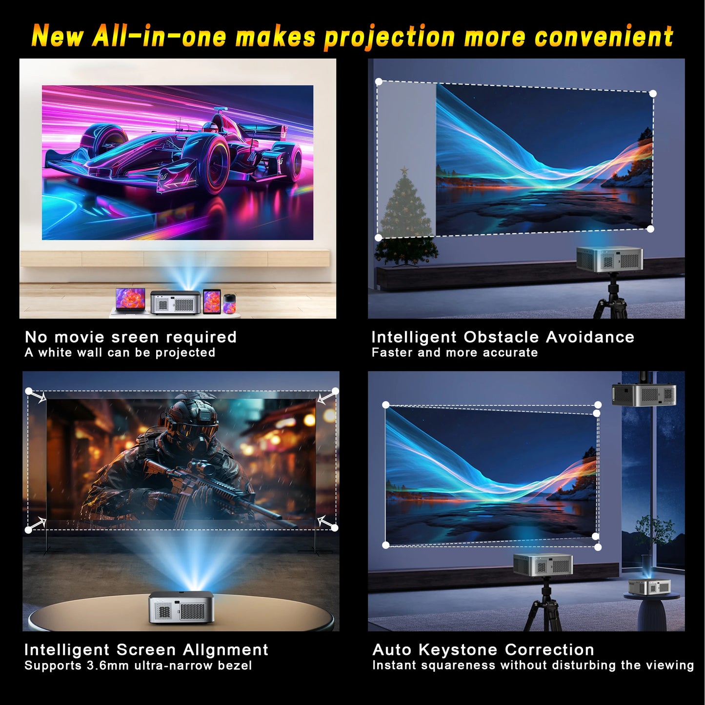 HORLAT 26000Lumenes Android 4K Projector 8K Decode Video Audio Home Theater AutoFocus Keystone 5G WiFi Portable Proyector Beamer