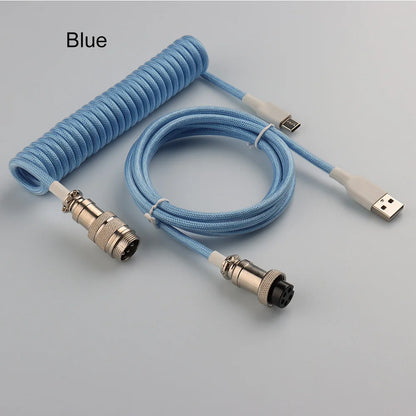 LANO Spiral Usb Keyboard Cable Black Coiled Keyboard Usb Type C Cable Metal Aviator Connector Gaming GX16 Usb Keyboard Cable