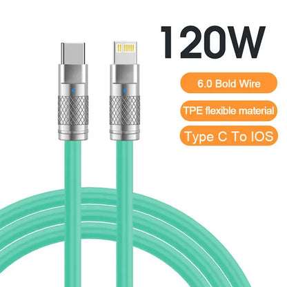 120W 6A Super Fast Charge USB C Liquid Silicone Cable For iPhone 14 15 Huawei Samsung Xiaomi Quick Charger Type-C Data Wire