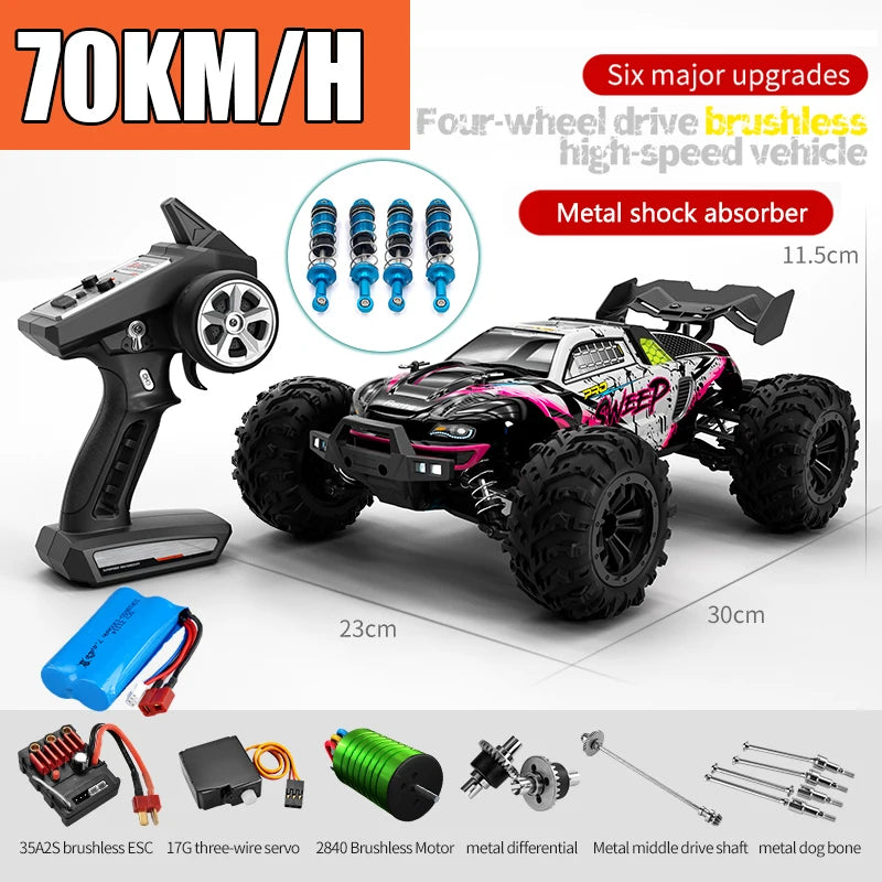 Rc Car Off Road 4x4 High Speed 70KM/H Remote Control Car with LED Headlight Brushless 4WD 1/16 Monster Truck Toys for Boys Gift