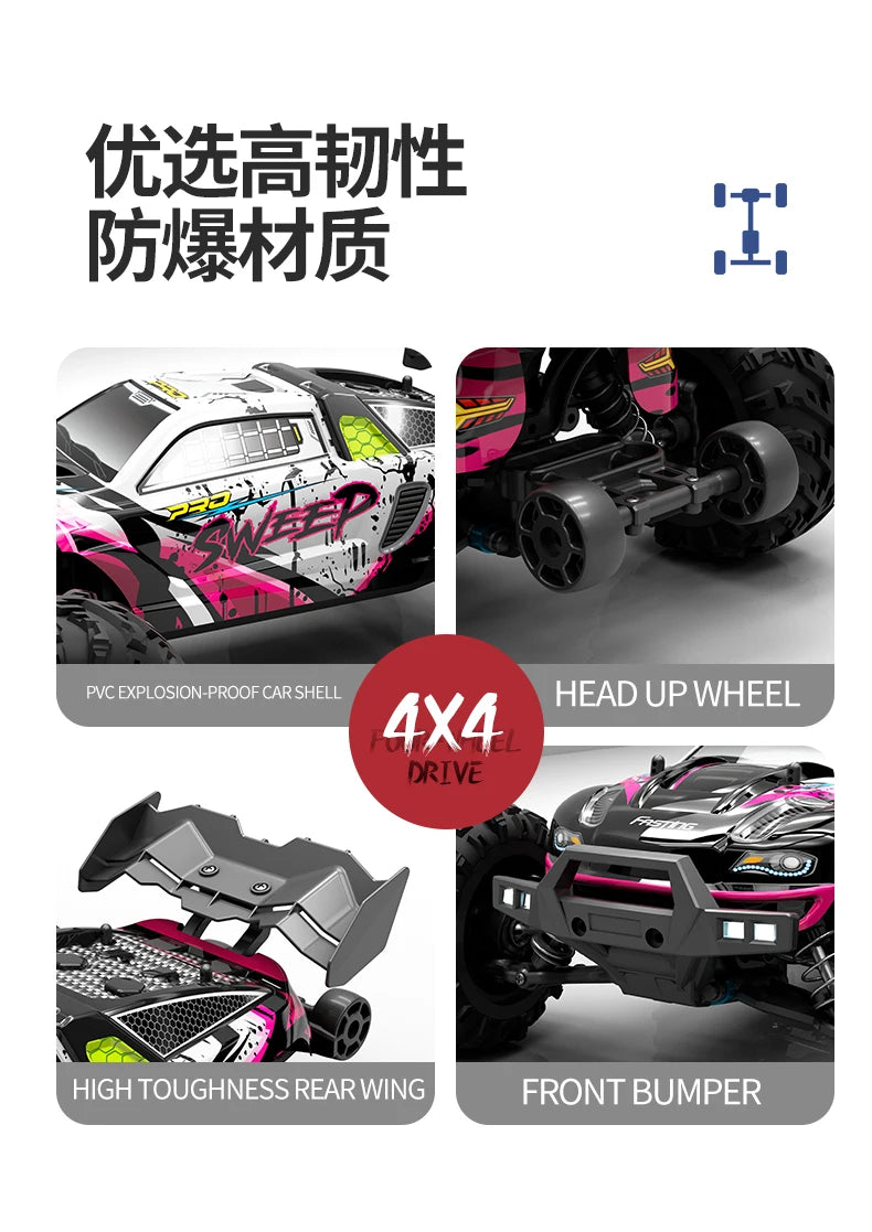 Rc Car Off Road 4x4 High Speed 70KM/H Remote Control Car with LED Headlight Brushless 4WD 1/16 Monster Truck Toys for Boys Gift