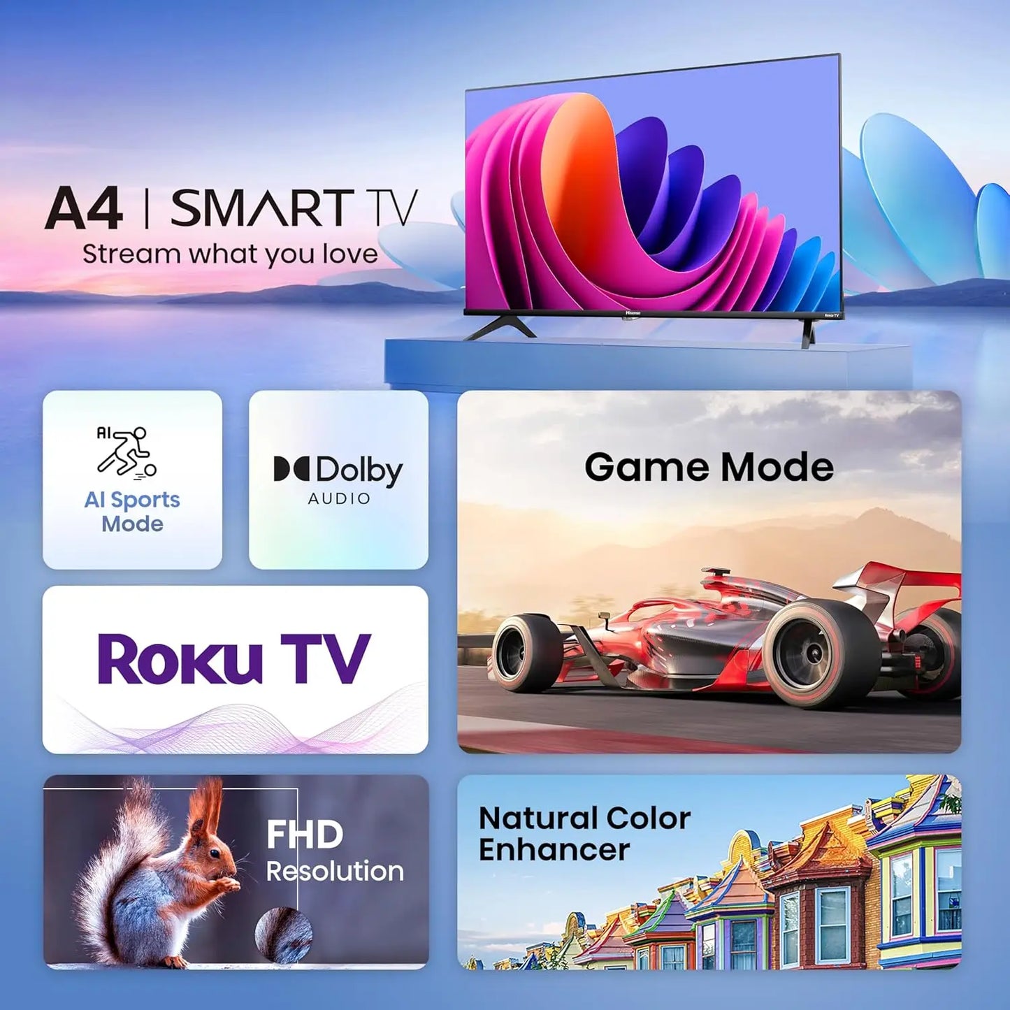 40-Inch Class A4 Series FHD 1080p Smart Roku TV with Alexa Compatibility (40A4NR, 2024 Model) - Dolby Audio, Slim Bezel Design