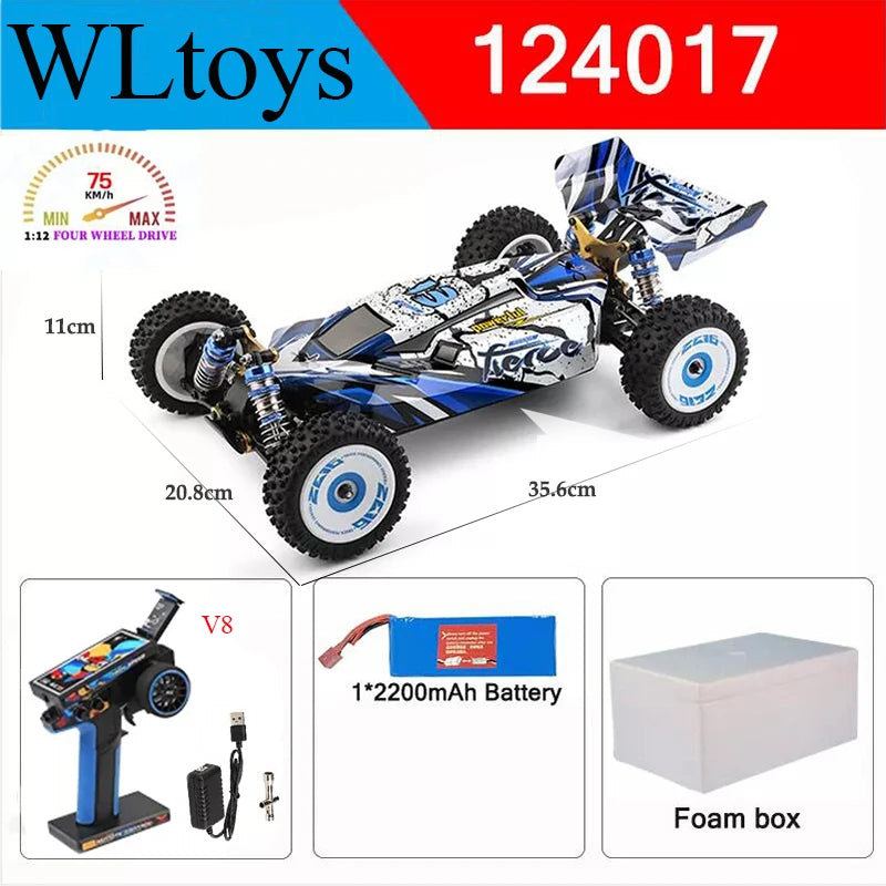 Wltoys New 124017-V8 1/12 2.4G Racing RC Cars 4WD Brushless Motor 75Km/H High Speed Remote Control Off-road Drift Toys For Aduit