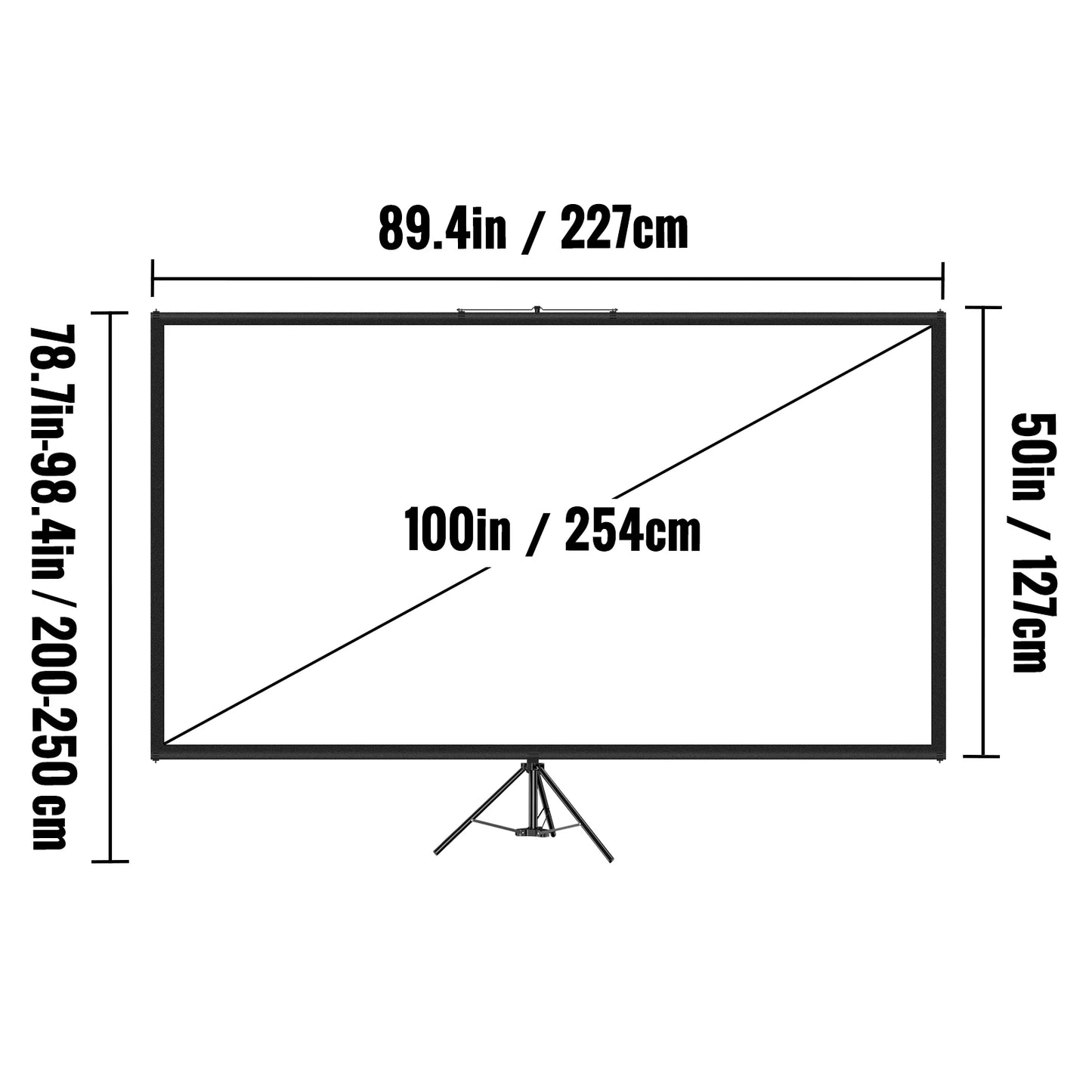 VEVOR 60 70 80 90 100 110 Inch Tripod Projector Screen W/ Stand 16:9 4K HD Portable Home Cinema for Indoor & Outdoor Projection