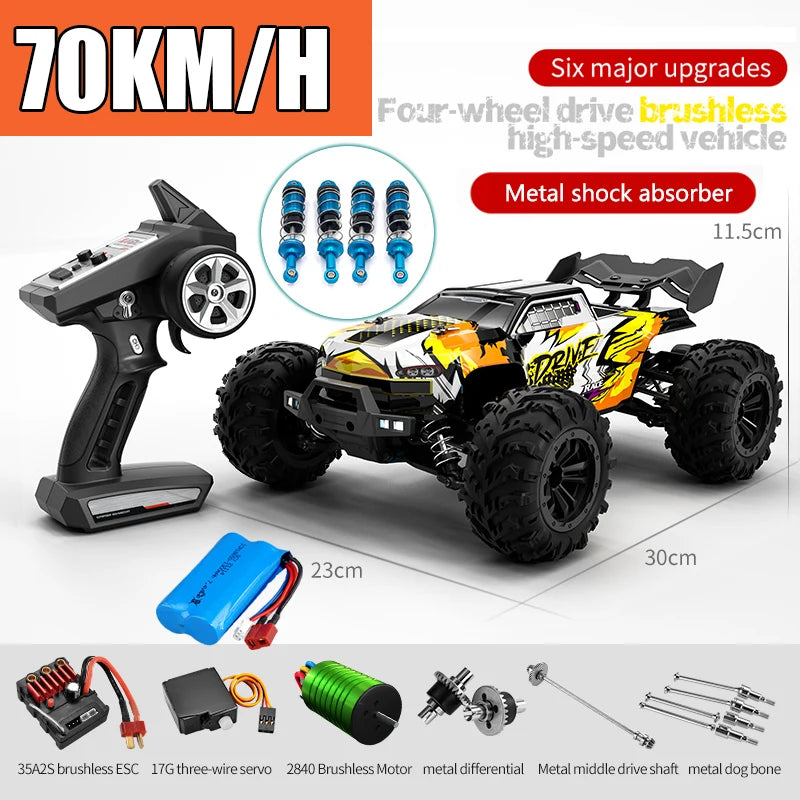 Rc Car Off Road 4x4 High Speed 70KM/H Remote Control Car with LED Headlight Brushless 4WD 1/16 Monster Truck Toys for Boys Gift