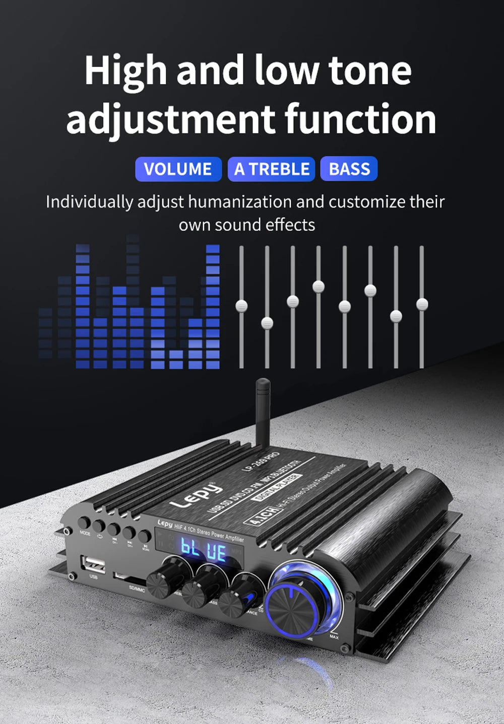 LEPY LP-269PRO 4.1 Channel Amplifier Bluetooth 5.0 Coaxial In USB SD FM Function Subwoofer Output Home Theater Sound System