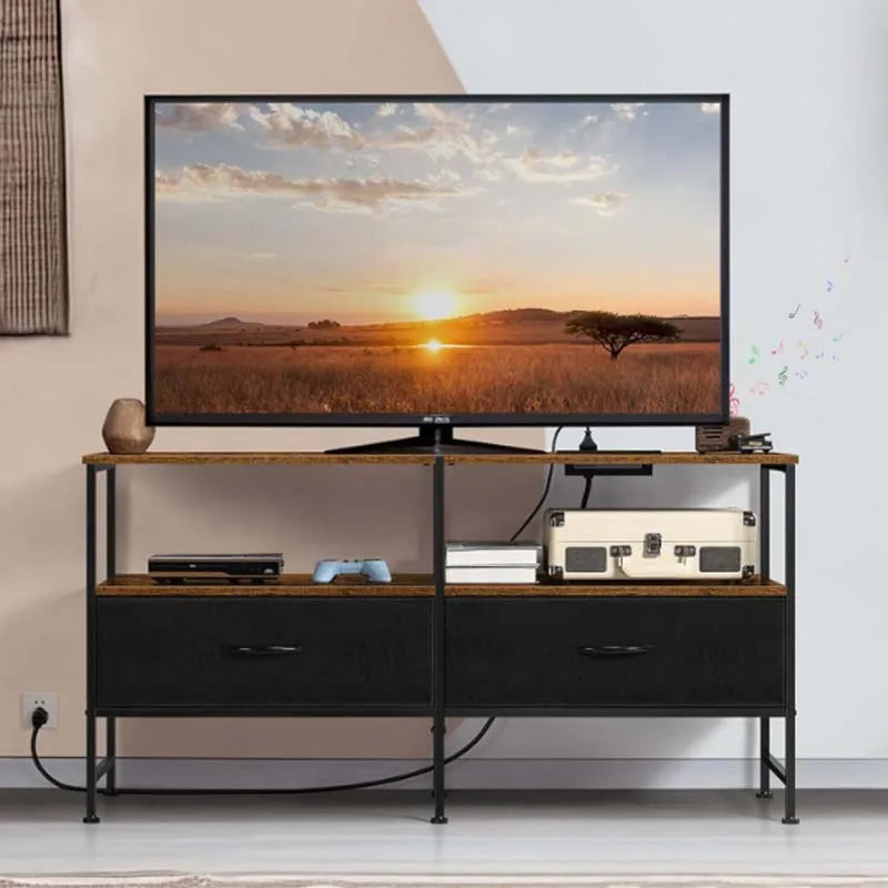 Entertainment Center with Storage Drawers,Rustic Brown TV Stand for 40 Inches TV, Farmhouse TV Stand Dresser with Outletsw