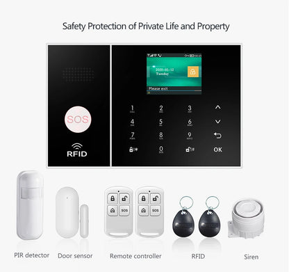 PGST Smart Life Alarm System for Home WIFI GSM Security Alarm Host with Door and Motion Sensor Tuya Smart App control work Alexa