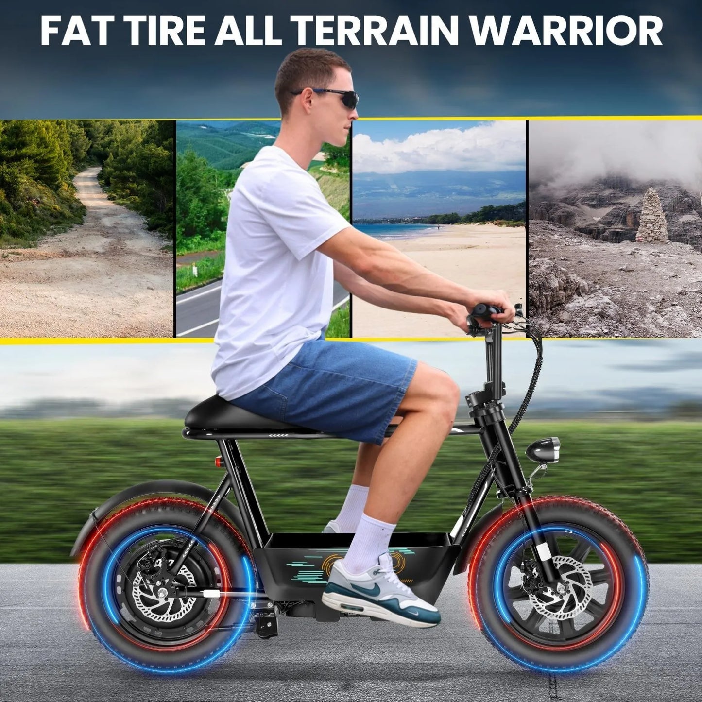 Peak 560W Electric Scooter with Seat, 16 Inch Fat Tire Electric Scooter for Adults&Teens, E Scooter for Basket Commuting