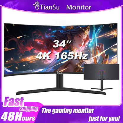 Tiansu Monitor Gaming 144Hz 4k 32 inch Monitores para PC Gamer 144 Hz 4 k 28 34 inches Curved Wide UHD 165Hz Display Screen for PC HDMI2.1 Compatible PS5/Xbox Series S 1ms