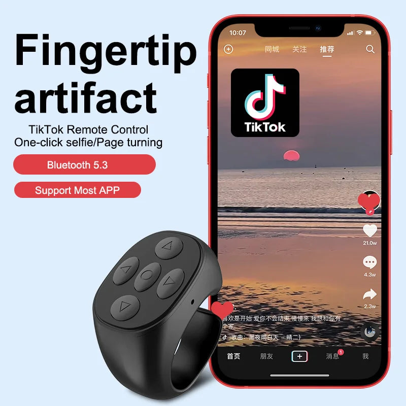 2024 Bluetooth Tiktok Remote Control Ring Gadget Flipping Selfie Fingertip Controller Give Likes 4 Buttons 10m for IPhone Xiaomi