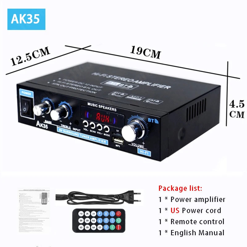 AK35/AK45/AK55 Sound Amplifiers Bluetooth Digital Amplifier for Home Car Karaoke 2 Channel HiFi Stereo AMP FM USB Remote Control