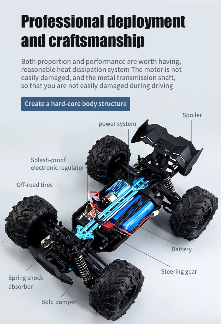 Rc Car Off Road 4x4 High Speed 70KM/H Remote Control Car with LED Headlight Brushless 4WD 1/16 Monster Truck Toys for Boys Gift