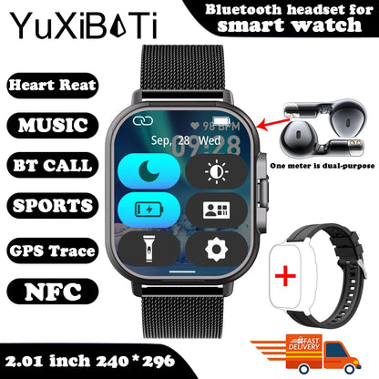 2024 Smart Watch 2 in 1 With Earphone Smartwatch Bluetooth Call Men Watch GPS Track Heart Rate Monitor Play Music SmartWatch