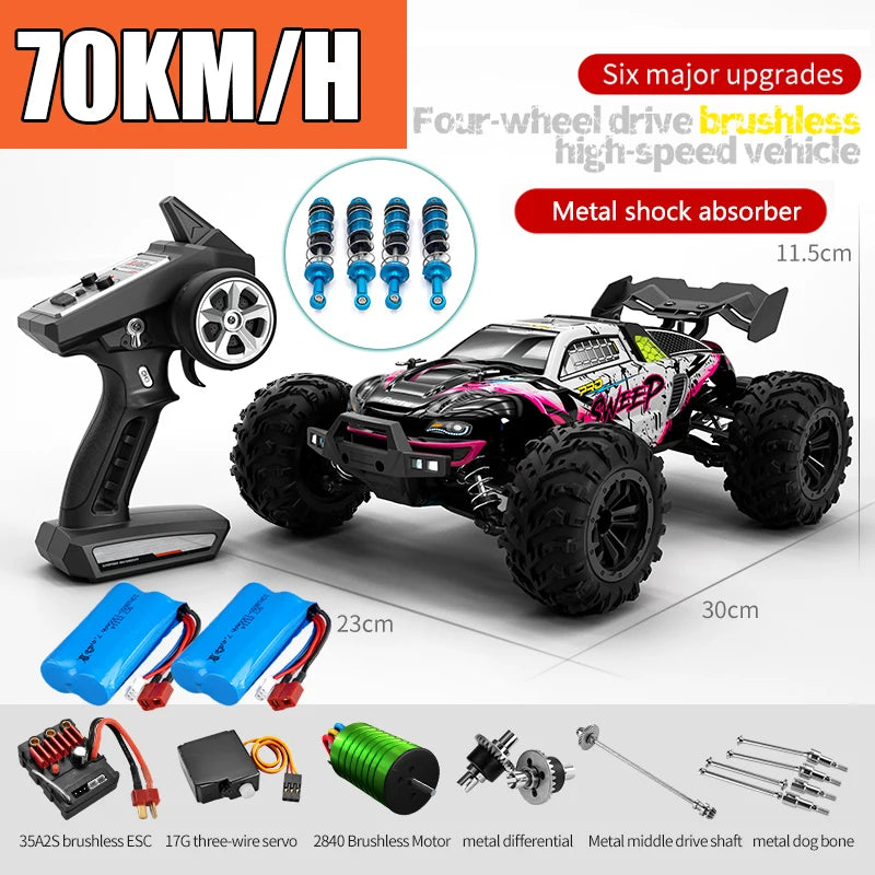 Rc Car Off Road 4x4 High Speed 70KM/H Remote Control Car with LED Headlight Brushless 4WD 1/16 Monster Truck Toys for Boys Gift