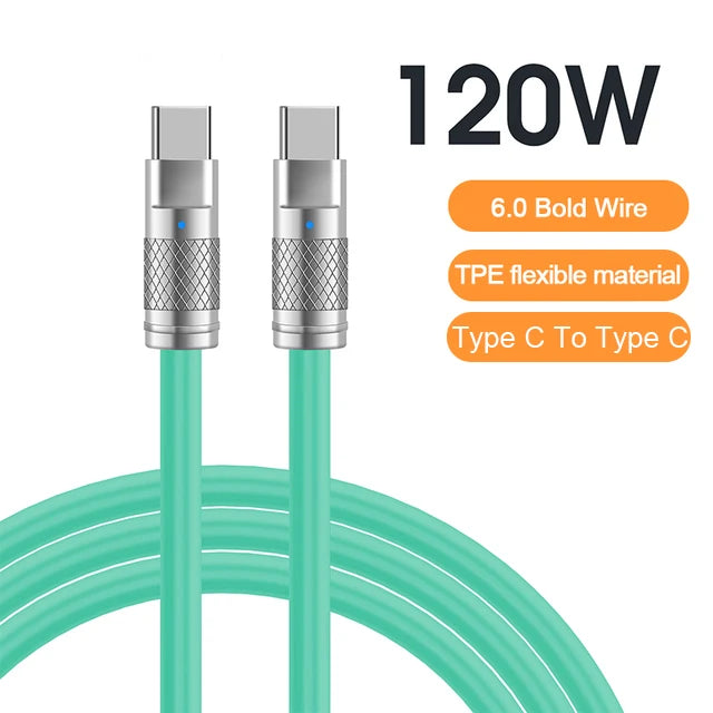 120W 6A Super Fast Charge USB C Liquid Silicone Cable For iPhone 14 15 Huawei Samsung Xiaomi Quick Charger Type-C Data Wire